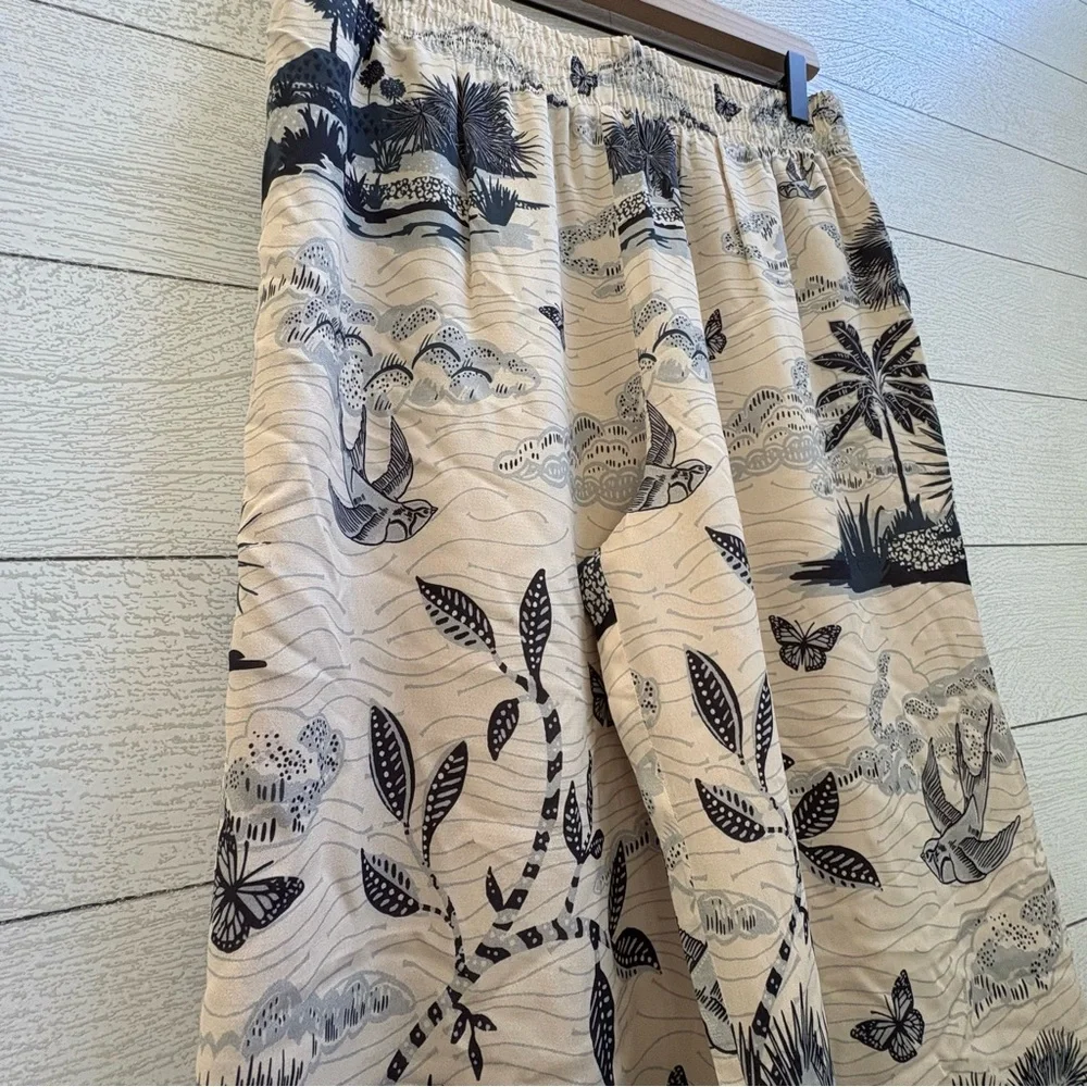 Spartina 449 Maude Palazzo Wide-Leg Pants Tropical Landscape Print Cream Navy, L - Picture 12 of 15